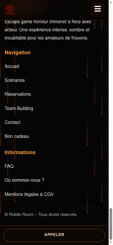 Barre fixe Réserver / Appeler en bas de l'écran mobile