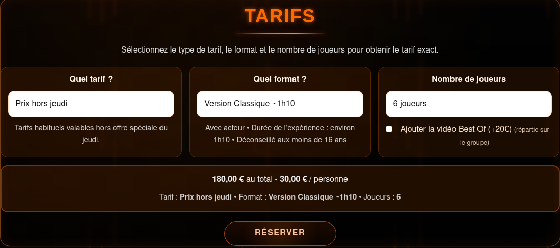 Titre TARIFS centré
